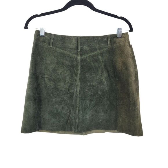 Vtg Olive Forest Green Suede Leather A-line Mini Skirt Womens Sz M Country‎ Boho - Picture 6 of 10
